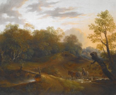 Pony Cart Crossing a Woodland Brook by II Barker Benjamin